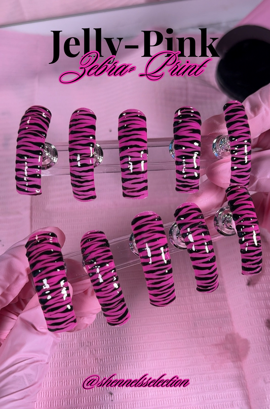 Jelly Pink Zebra Print - Press on nail set