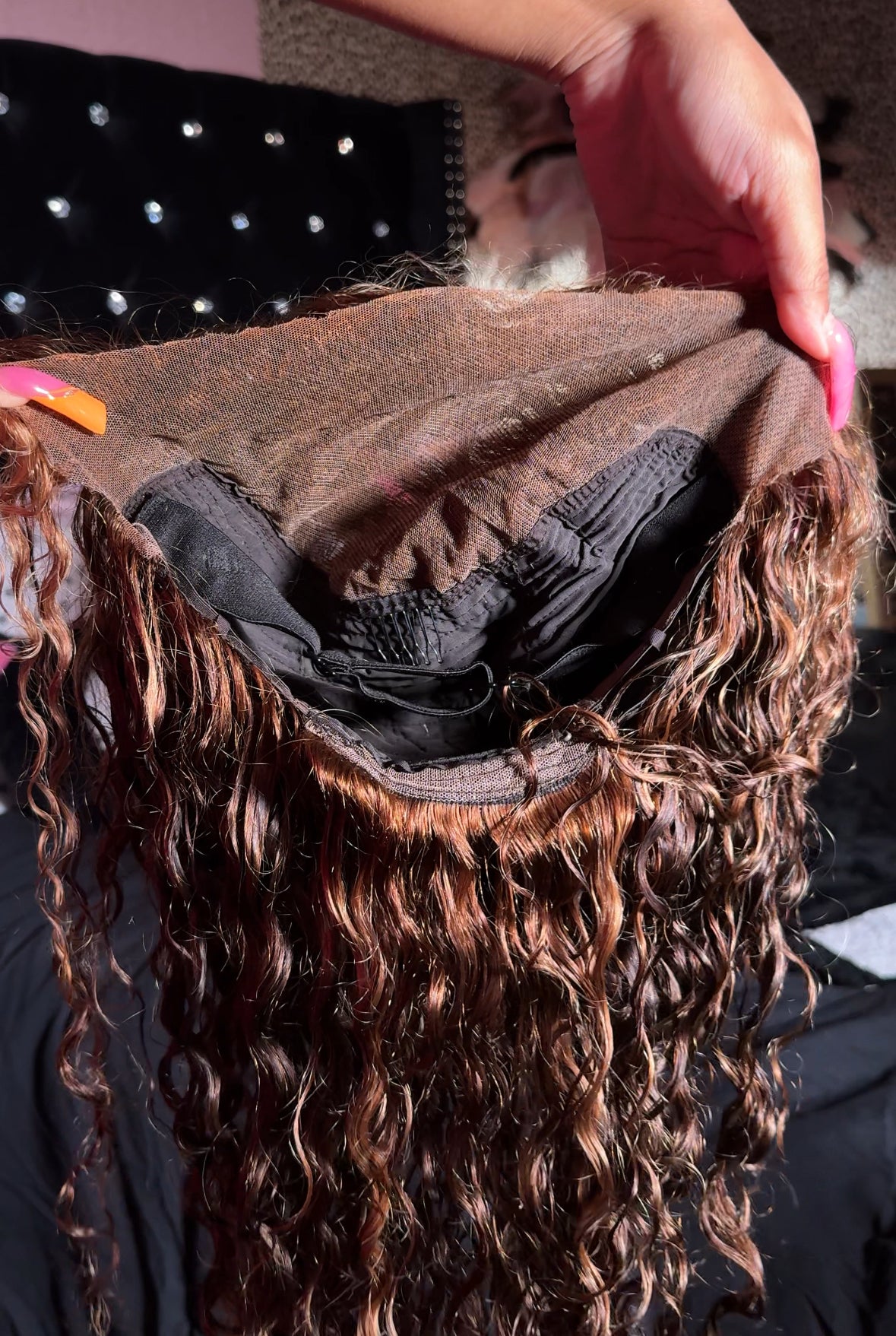 REFURBISHED WIG : Brown Highlight Curly Wig